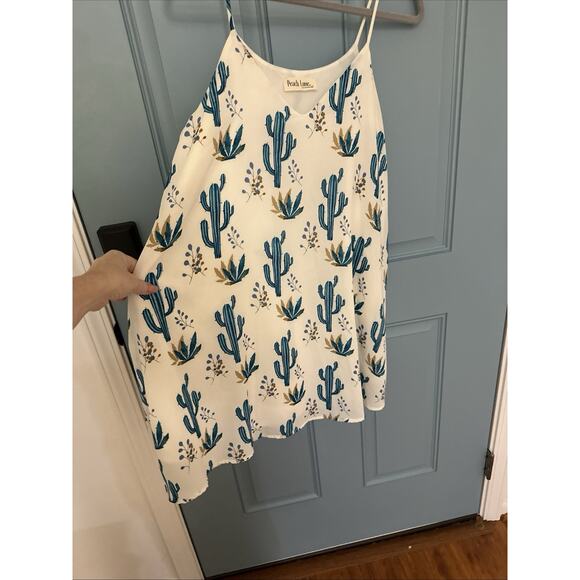 Peach Love California Womens White Sleeveless Cactus Print Swing Shift Dress‎ M - Picture 4 of 10